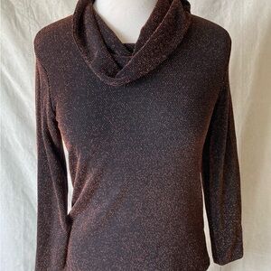 Vintage Metallic Glitter Cowl Neck Sweater